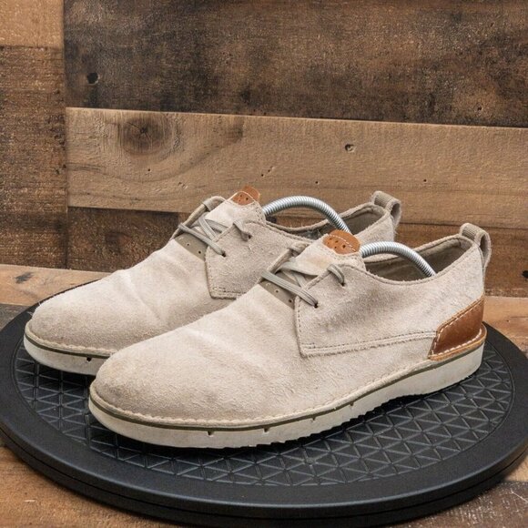 CLARKS ACTIVE AIR CUSHION MENS CASUAL SHOES BEIGE SUEDE OXFORDS SIZE 10.5M - Picture 1 of 9